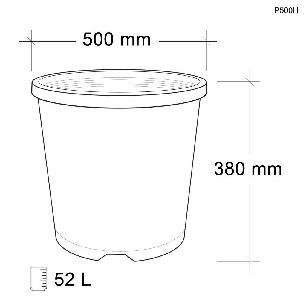 50cm Black Plastic Pot with Handles